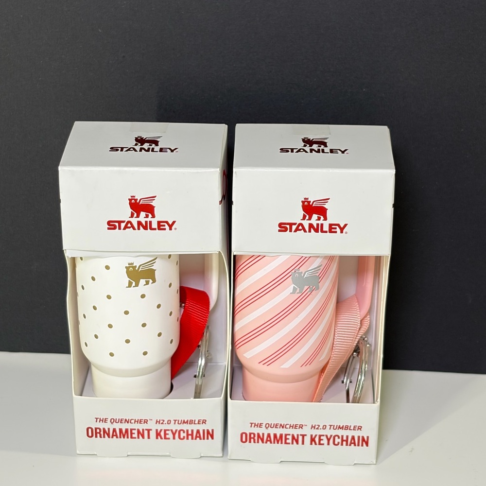 Stanley Ornament Keychain Polka Dot Frost and Strawberry Cream Twist Set BNIB